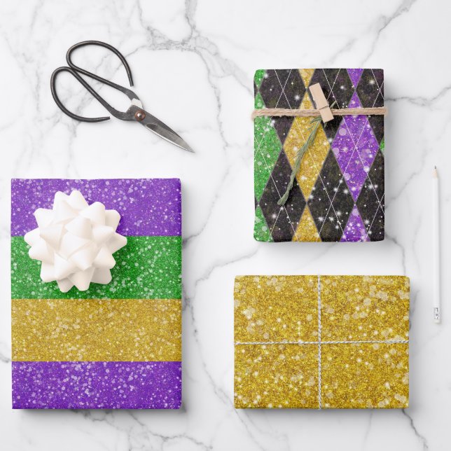 Feuille De Papier Cadeau Parties scintillant Mardi Gras Harlequin Jacquard  (Recto)