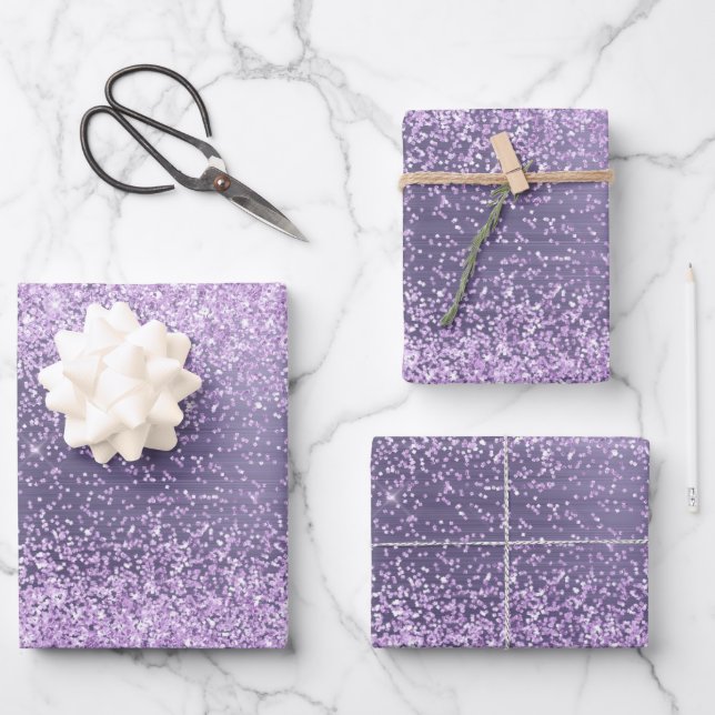 Feuille De Papier Cadeau Parties scintillant métallique violet Motif étince (Recto)
