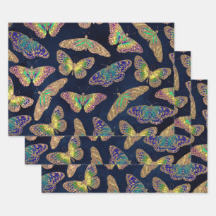 Feuille De Papier Cadeau Parties scintillant Motif d'aquarelle marine