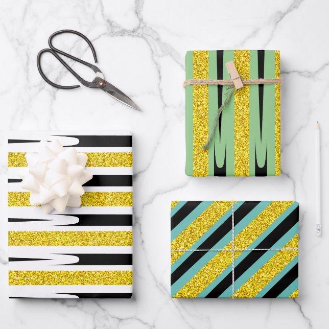 Feuille De Papier Cadeau Parties scintillant Motif Multicolor  or Abstrait (Recto)