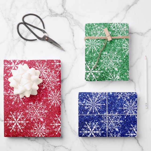 Feuille De Papier Cadeau Parties scintillant Noël Aquarelle Snowflake Jolie (Recto)