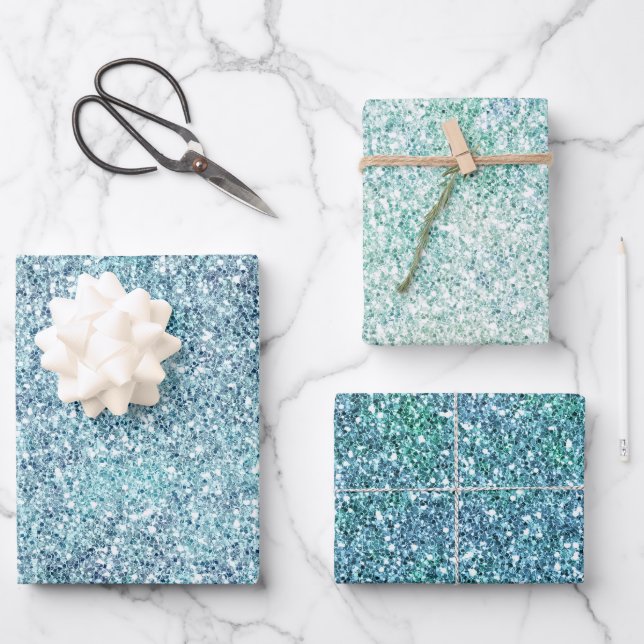 Feuille De Papier Cadeau Parties scintillant Ombre Turquoise Mint Bleu (Recto)