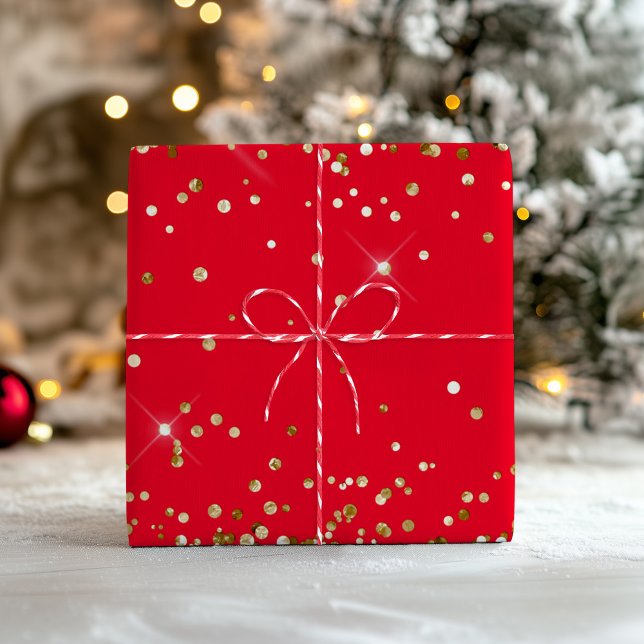 Feuille De Papier Cadeau Parties scintillant or et rouge (Gold Glitter and Red Wrapping Paper Sheets)