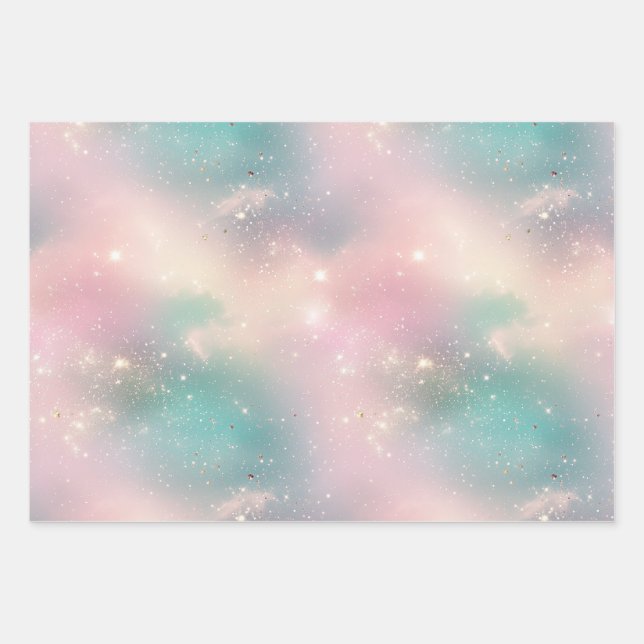 Feuille De Papier Cadeau Parties scintillant Pastel Milky Way Galaxy Nom pe (Devant)