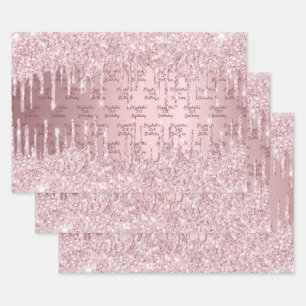 Feuille De Papier Cadeau Parties scintillant rose d'anniversaire gouttes ro