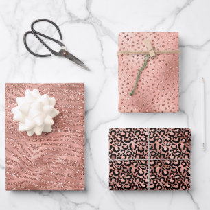 Feuille De Papier Cadeau Parties scintillant rose en verre rose or Zebra Im