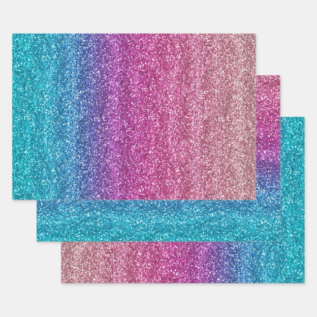 Feuille De Papier Cadeau Parties scintillant rose et bleu brillant (Lot)
