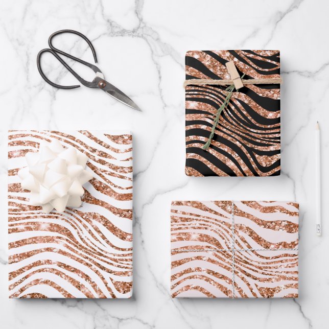 Feuille De Papier Cadeau Parties scintillant rose Gold Zebra (Recto)