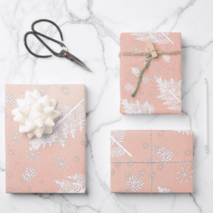 Feuille De Papier Cadeau Parties scintillant Rose or avec motif d'hiver