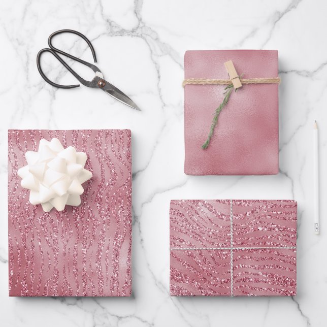Feuille De Papier Cadeau Parties scintillant rose rose Zebra Animal (Recto)