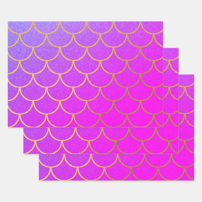 Feuille De Papier Cadeau Parties scintillant rose violet de sirène or (Lot)