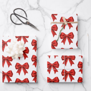 Feuille De Papier Cadeau Parties scintillant rouge Coquette Bow Noël