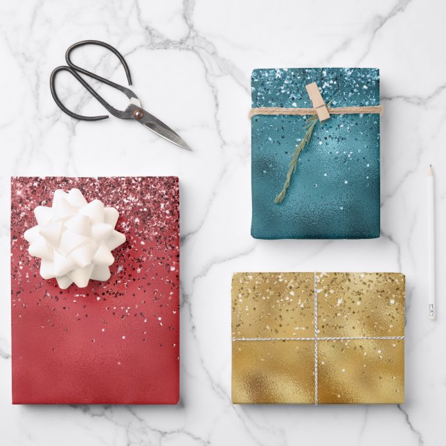 Feuille De Papier Cadeau Parties scintillant rouge dorée (Recto)