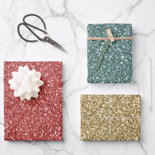 Feuille De Papier Cadeau Parties scintillant rouge verte or (Recto)
