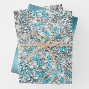 Feuille De Papier Cadeau Parties scintillant Silver Aqua Glam