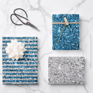 Feuille De Papier Cadeau Parties scintillant Turquoise Argent