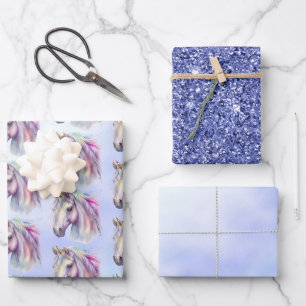 Feuille De Papier Cadeau Parties scintillant unicorne rose pourpre