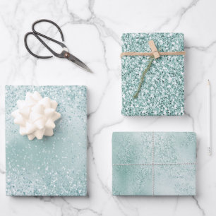 Feuille De Papier Cadeau Parties scintillant verte à la menthe