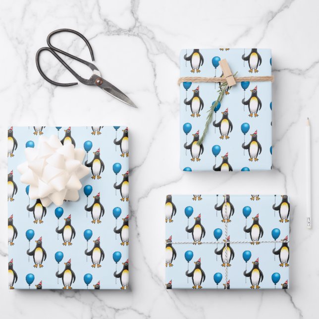 Feuille De Papier Cadeau Partyhat de ballon de pingouin (Recto)