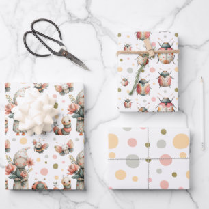 Feuille De Papier Cadeau Pastel Aquarelle Bugs Insecter Motif Whimsical
