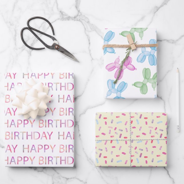 Feuille De Papier Cadeau Pastel Aquarelle Joyeux Cadeau Anniversaire Feuill (Recto)