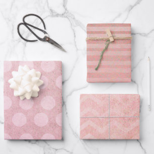 Feuille De Papier Cadeau Pastel Aquarelle Rose Or Polka Grilles