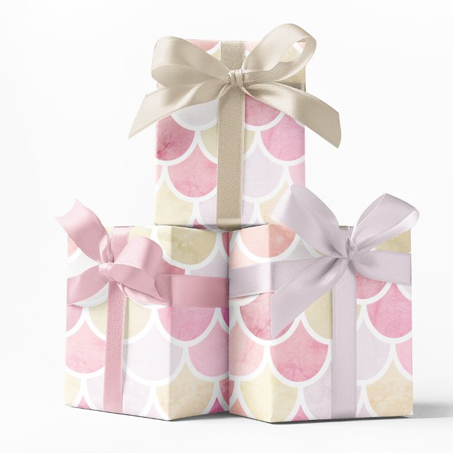 Feuille De Papier Cadeau Pastel Aquarelle Sirène Motif avec nom (Créateur téléchargé)