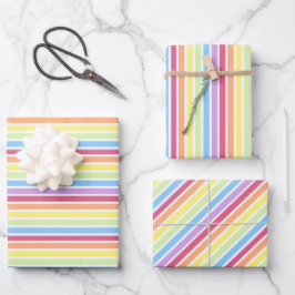 Feuille De Papier Cadeau Pastel Arc-en-Ciel mince bandes
