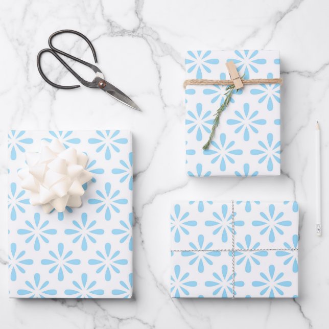Feuille De Papier Cadeau Pastel Bleu clair Floral Élégant Mariage  (Recto)
