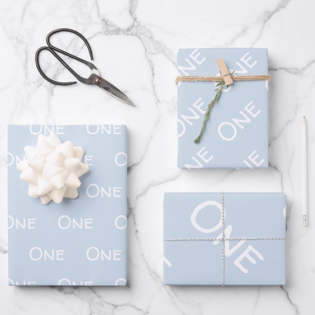 Feuille De Papier Cadeau Pastel Blue Baby un anniversaire (Recto)