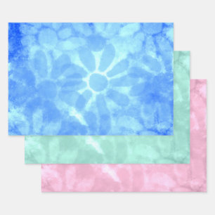 Feuille De Papier Cadeau Pastel Blue Rose Vert Cravate-Dye Fleurs Découpage