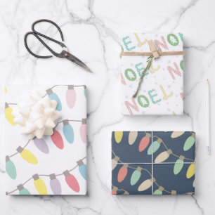 Feuille De Papier Cadeau Pastel Christmas Lights Noel Holiday