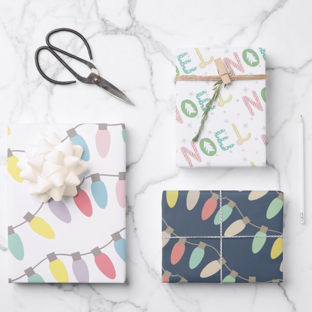 Feuille De Papier Cadeau Pastel Christmas Lights Noel Holiday (Recto)