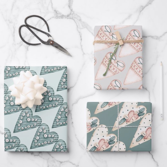 Feuille De Papier Cadeau Pastel Coeurs chics Valentines (Recto)