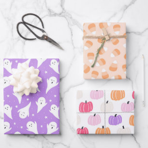 Feuille De Papier Cadeau Pastel Halloween Baby Ghosts Lavande Citrouille