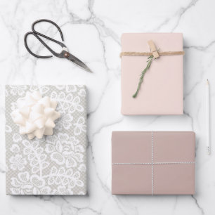 Feuille De Papier Cadeau Pastel Lace Pink Beige Grey