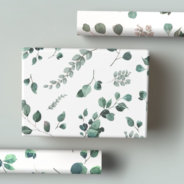 Feuille De Papier Cadeau Pastel romantique & Vert foncé, Eucalyptus rose (Créateur téléchargé)