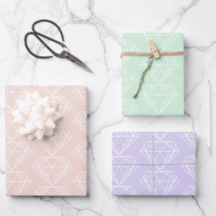 Feuille De Papier Cadeau Pastel Sorbet Shades Diamant Rose Vert Bleu