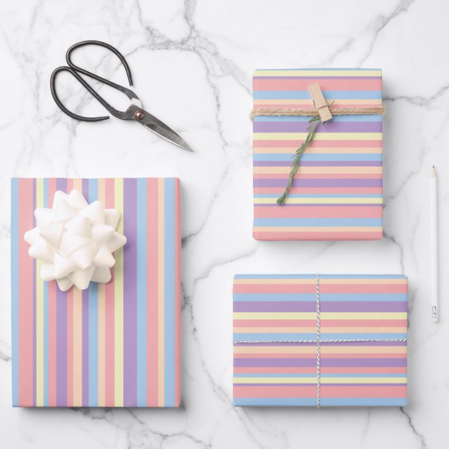 Feuille De Papier Cadeau Pastel Stripes (Recto)