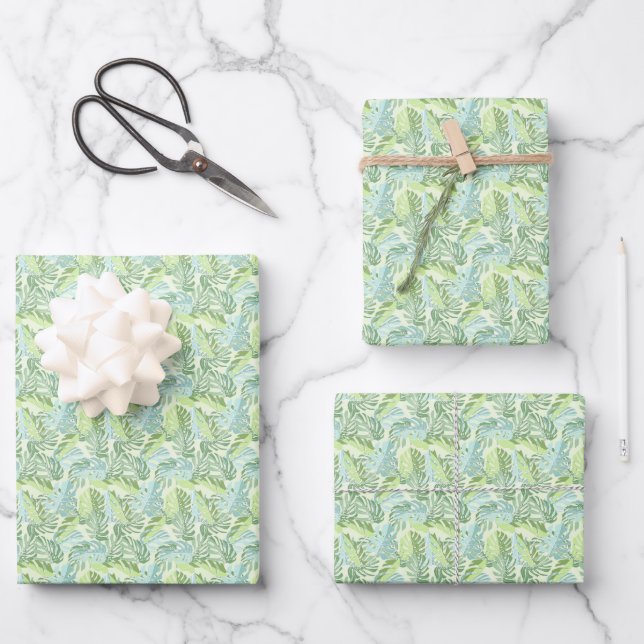 Feuille De Papier Cadeau Pastel Tropical Palm Leaves (Recto)