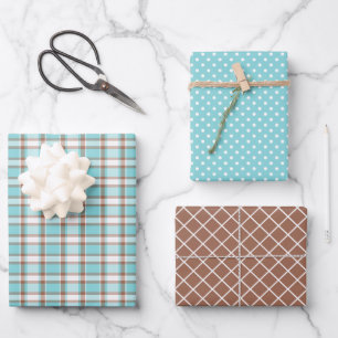 Feuille De Papier Cadeau Pastel Turquoise Blue Café Brown Grandes À petits 