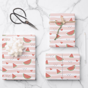 Feuille De Papier Cadeau Pastèques rouges, Coeurs, Grandes Pâtes, Motif d'é