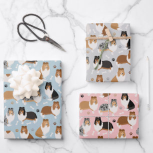 Feuille De Papier Cadeau Pâtes et os de collie rugueux
