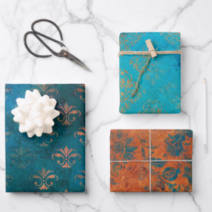 Feuille De Papier Cadeau Patina de cuivre de Grunge et Turquoise