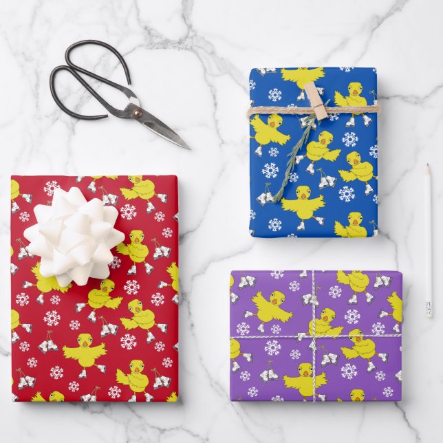 Feuille De Papier Cadeau Patinage sur glace Chick Snowflake Motif (Recto)