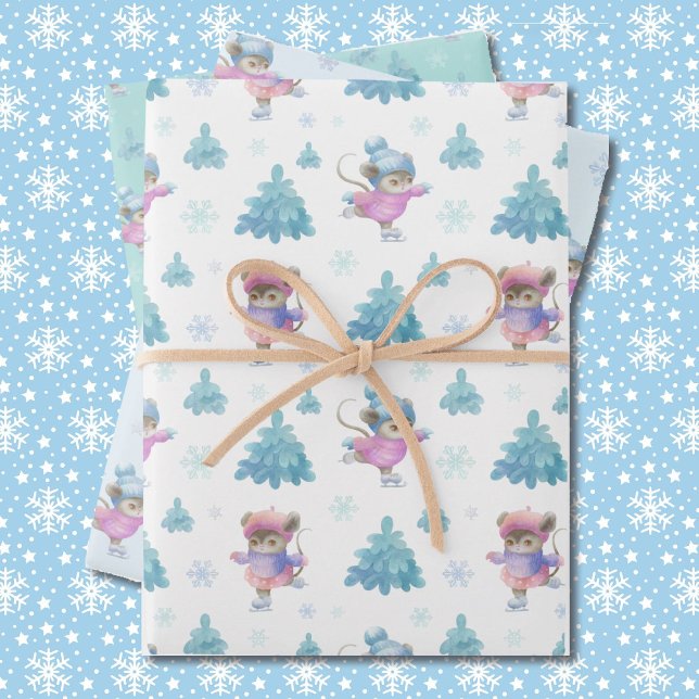 Feuille De Papier Cadeau Patinage sur glace Patinage sur glace Pastel Aquar (Créateur téléchargé)