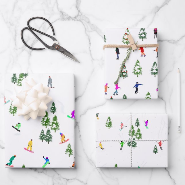 Feuille De Papier Cadeau Patinage Sur Glace Ski Snowboard Extérieur (Recto)