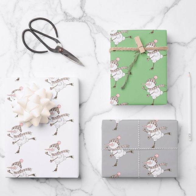 Feuille De Papier Cadeau Patinage sur glace Snowmen (Recto)