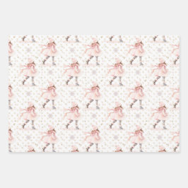 Feuille De Papier Cadeau Patineuse de Noël rose