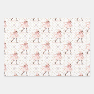 Feuille De Papier Cadeau Patineuse de Noël rose